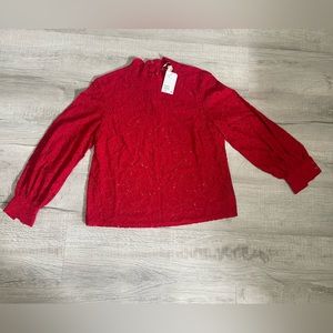 Old money red lace long sleeve top with gold details. BRAND NEW size 8 women’s